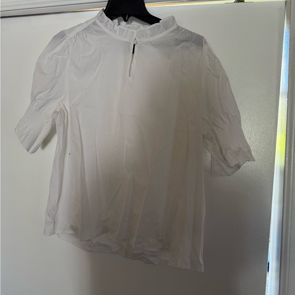 J. Crew White Puff Sleeve Blouse with Ruffle Collar
